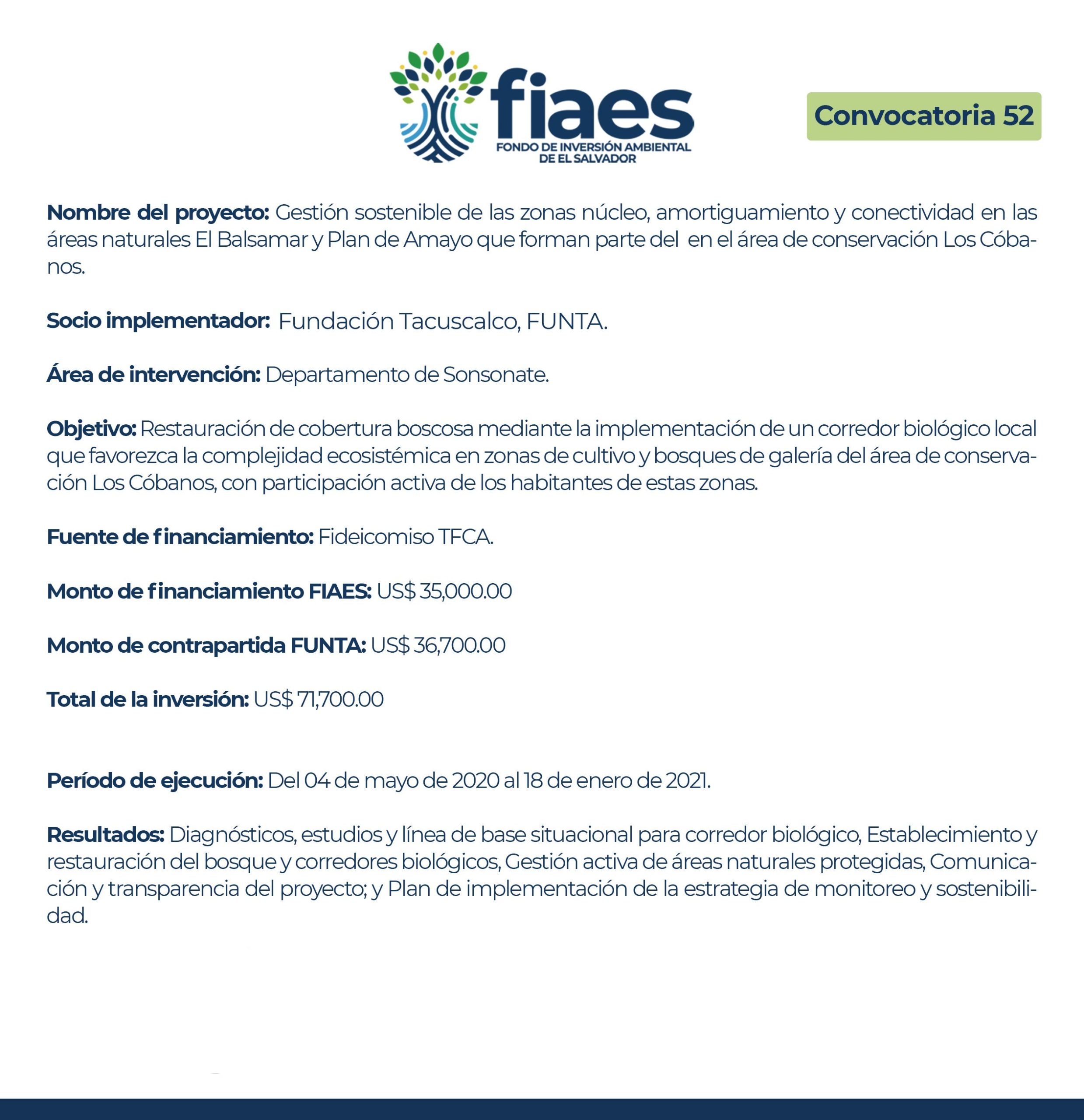 Gestión sostenible de las zonas núcleo, amortiguamiento y conectividad en las áreas naturales El Balsamar y Plan de Amayo que forman parte del área de conservación Los Cóbanos.